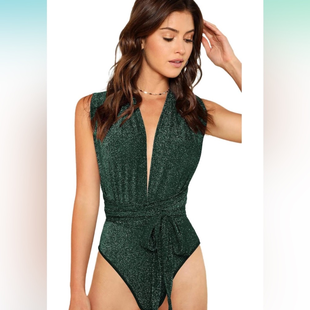 NWT Verdusa V-Neck Self Tie Bodysuit
